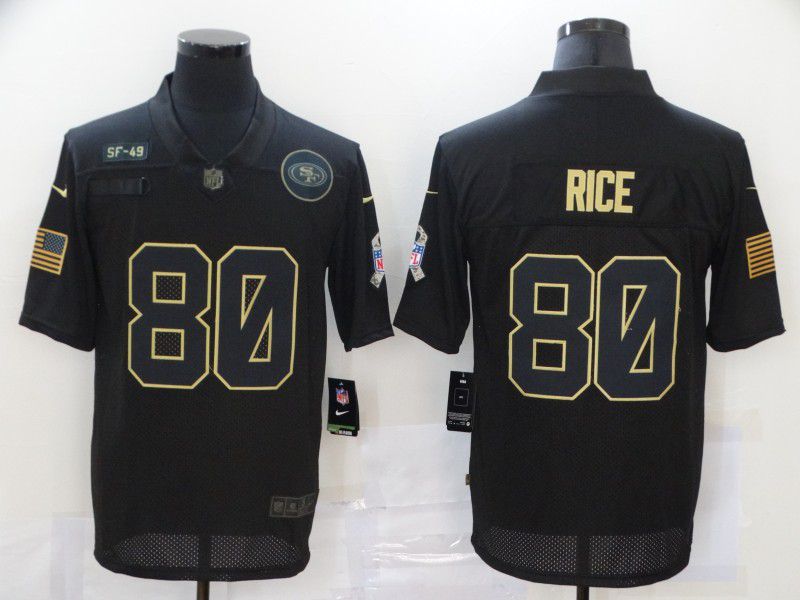 Men San Francisco 49ers #80 Rice Black gold lettering 2020 Nike NFL Jersey